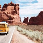 Yellow van on road