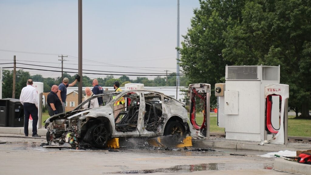 Tesla Model Y catches fire during charging at supercharging station