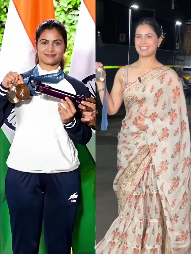 Manu Bhaker's simple style in a floral saree