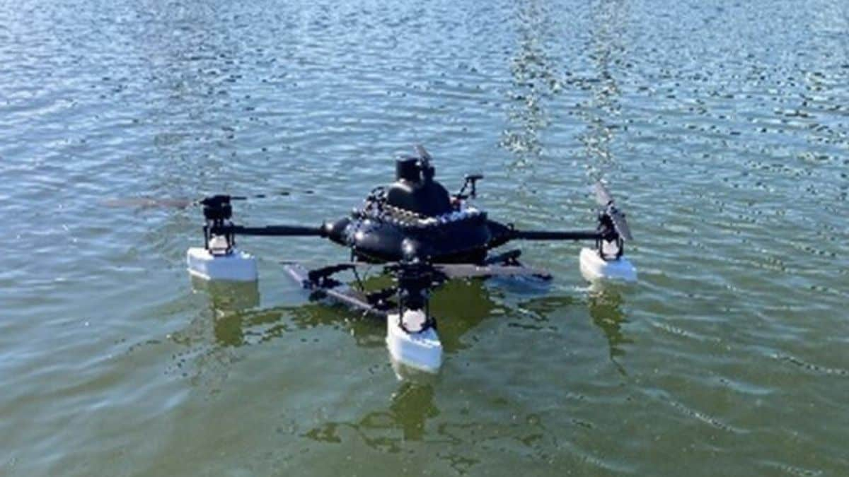 Japanese companies build a drone take off and land on water and also swim