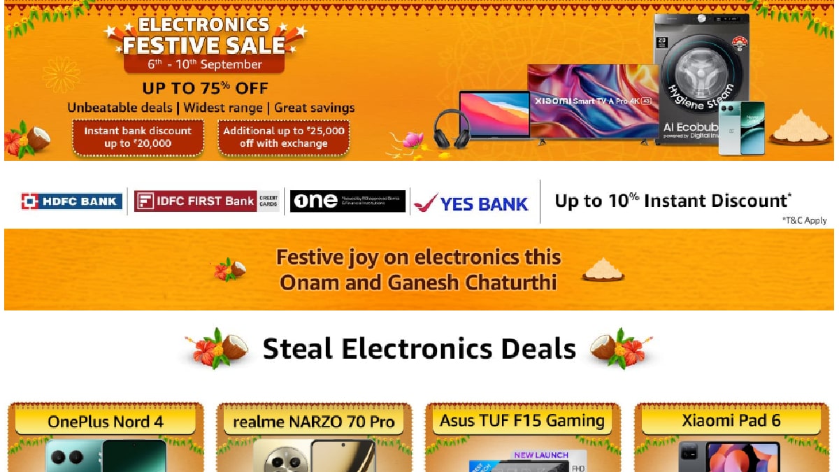 Amazon Electronics Festive Sale upto 75 percent discount on Smartphones TVs much more