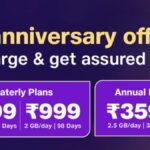 Jio Anniversary Offer assured gift worth rs 700 on 899 999 and 3599 rupees prepaid recharge