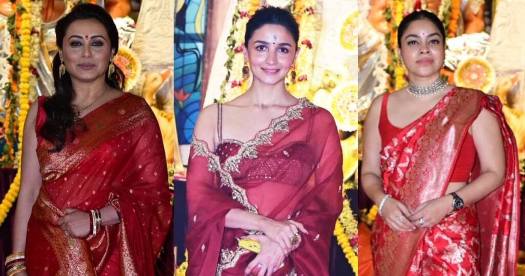 Alia Bhatt Vs Rani Mukherjee, whose red saree look won your heart, Kajol looked like this on Maha Ashtami