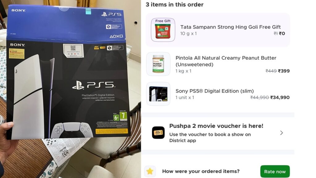 Reddit User Orders Sony PS5 On Blinkit with Peanut Butter Get Free Hing Goli Gift