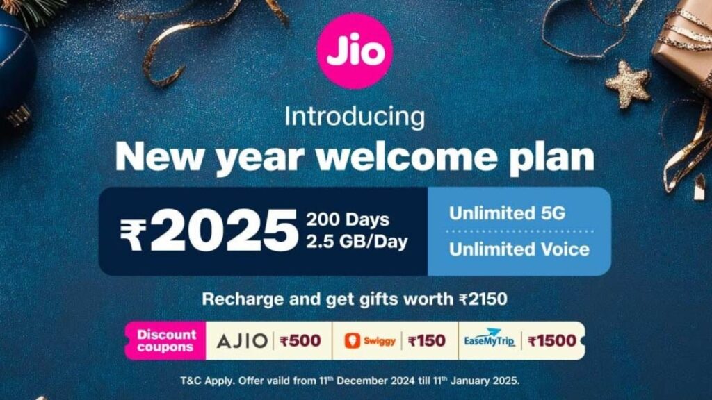 Jio New Year Welcome Plan rs 2050 launched with unlimited calls sms 5G data