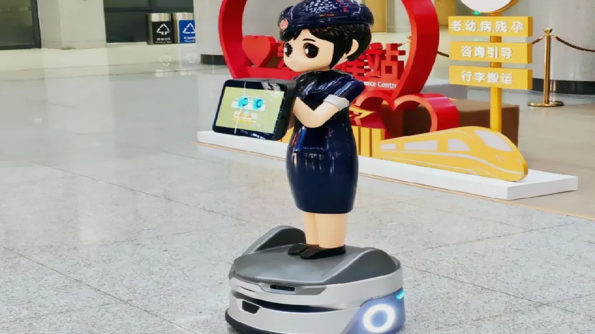 China launched first AI railway robot Xiaotie provide various services at Xian railway station